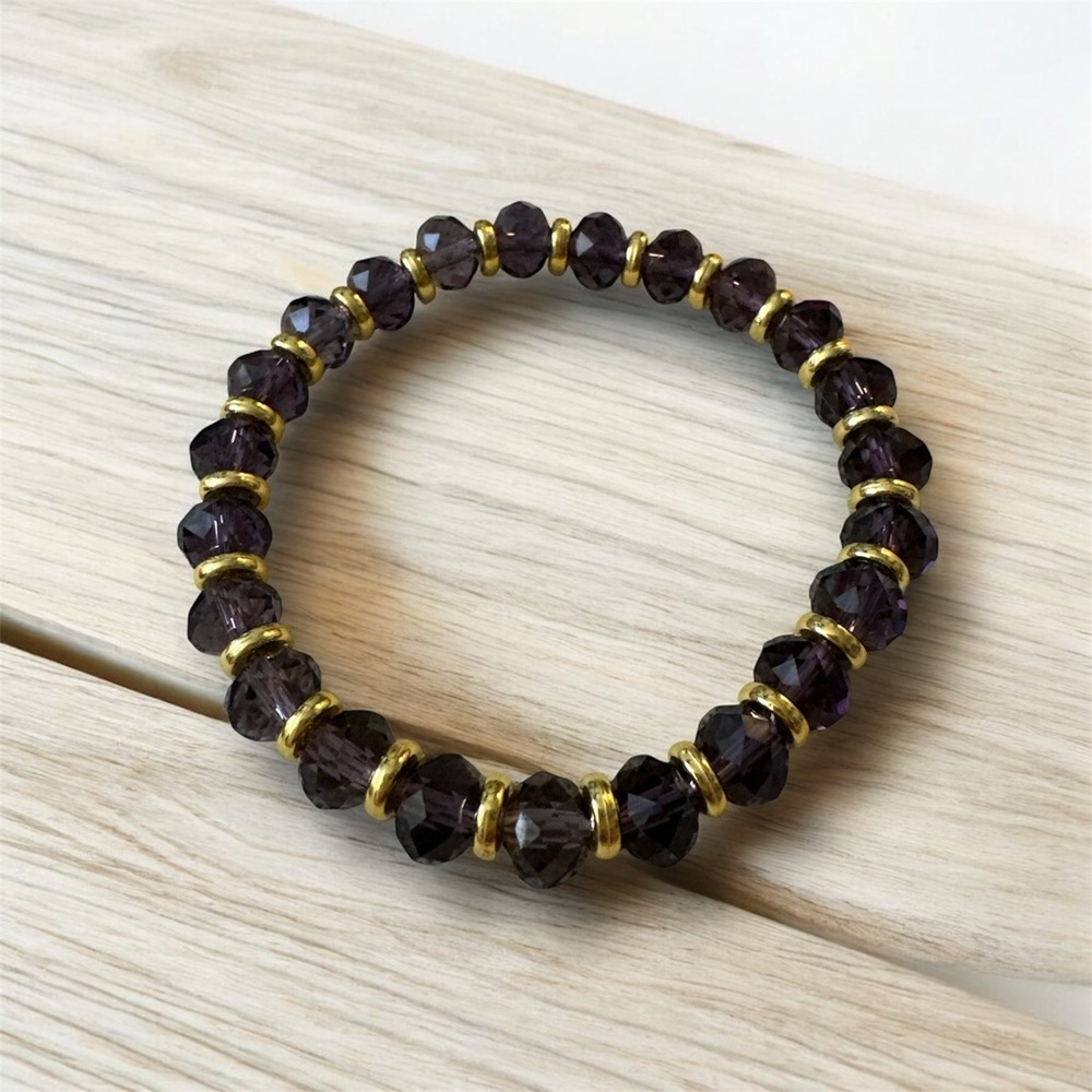 HANDMADE Elegant Purple and Gold Beaded Crystal Bracelet